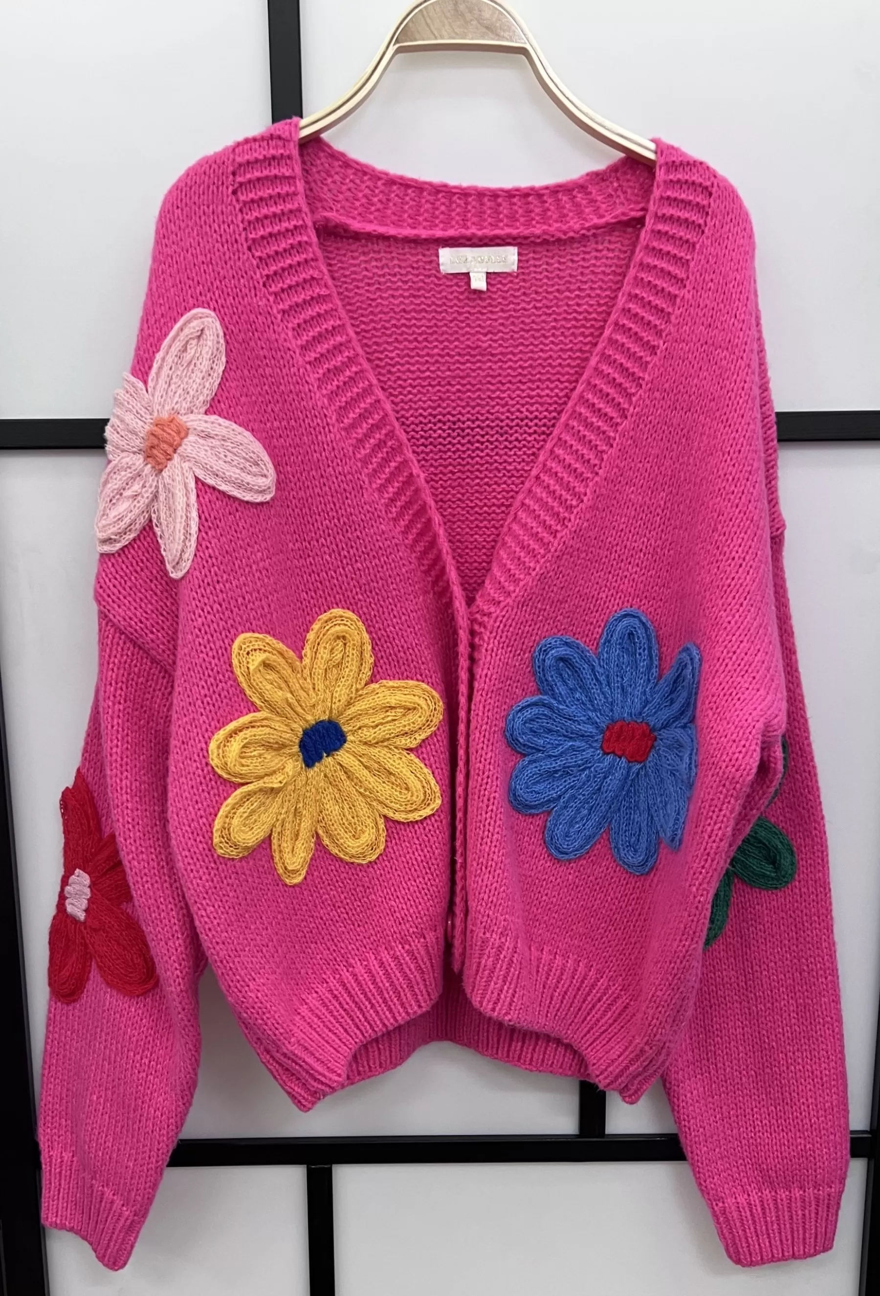 Strik<Gown Isa Cardigan Med Handlavet Blomster Pink