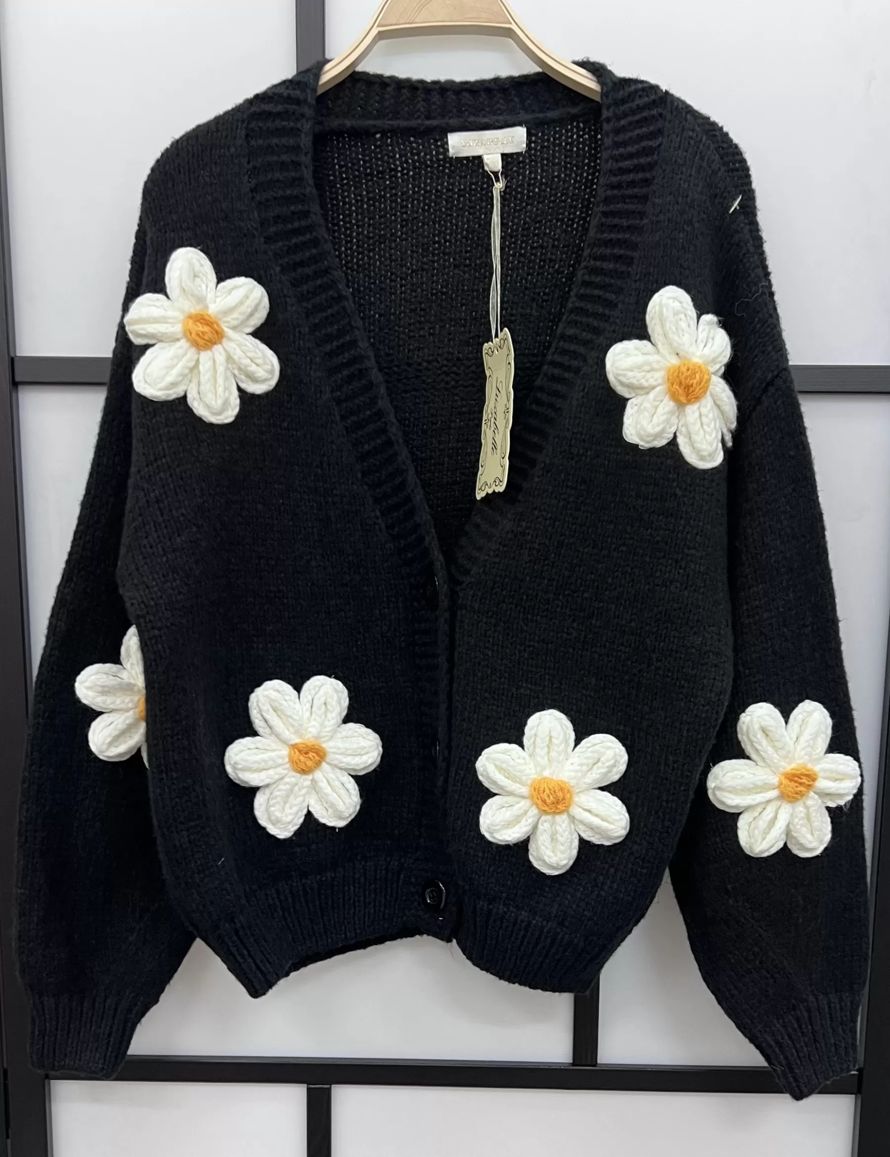 Strik<Gown Isa Margurit Cardigan 2398 Med Handlavet Blomster Black