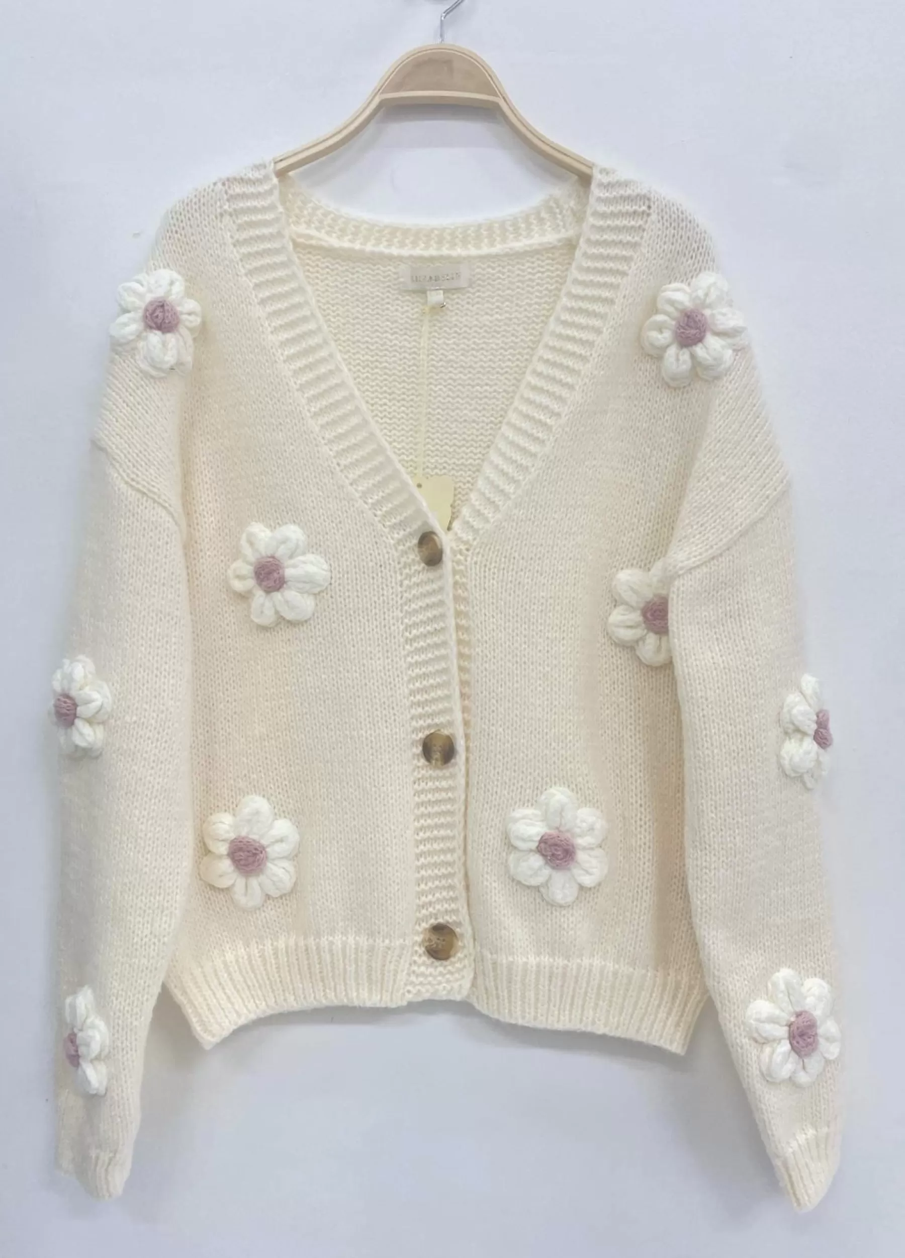 Strik<Gown Isa Margurit Cardigan Med Handlavet Blomster White