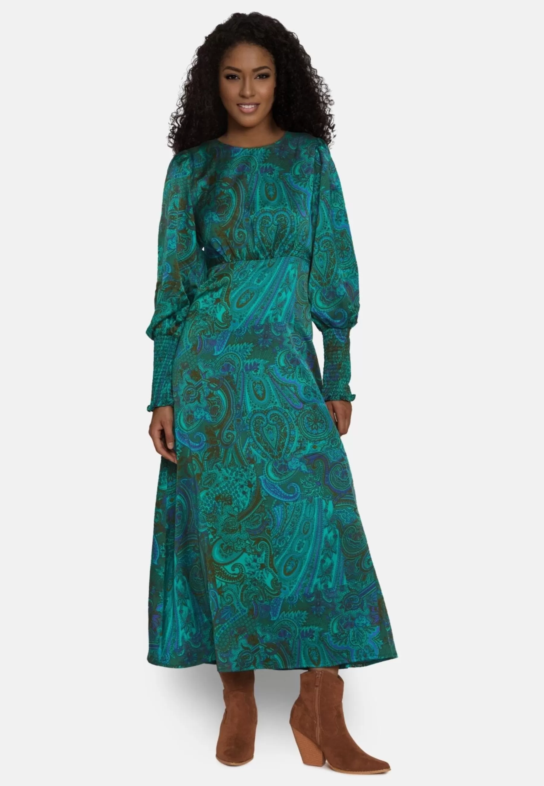 Kjoler<Love & Divine Love737-12 Dress Green Paisley