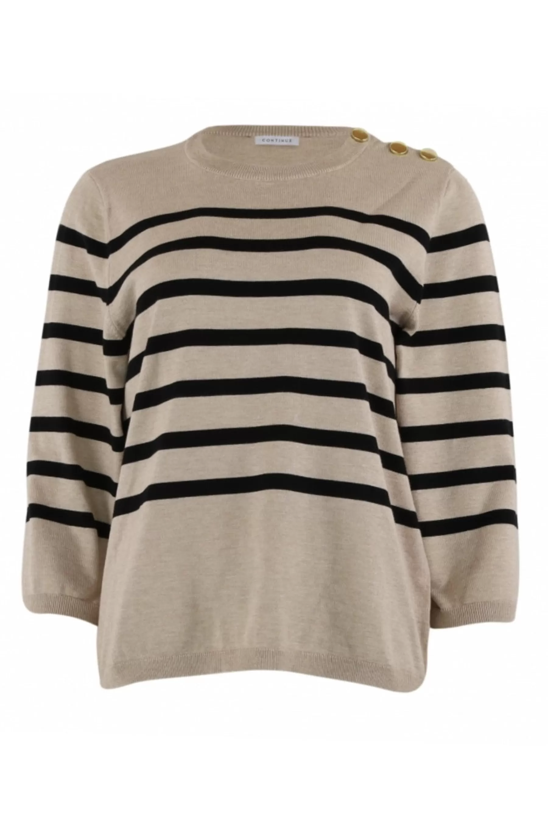 Strik<Continue Mila 3/4 Knit Blouse Gold Sand With Black Stripe