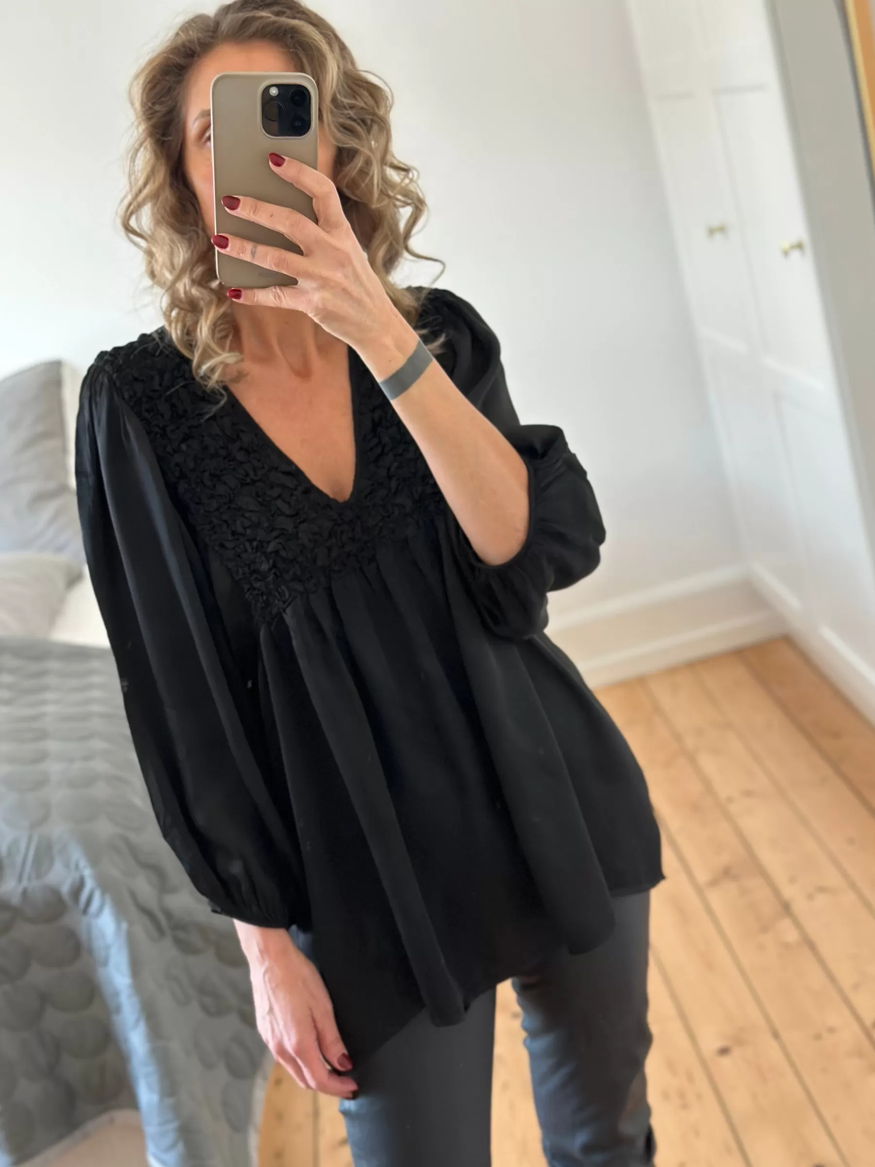 Skjorter<Boho Love Satin Skjorte Med Krol Black